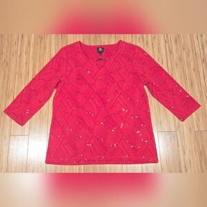 JM Collection Red Sequin Knit Top